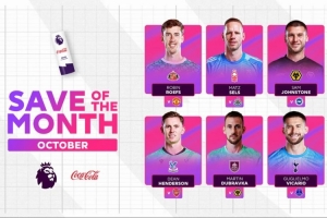 英超10月最佳扑救候选：迪恩-亨德森、维卡里奥、塞尔斯在列