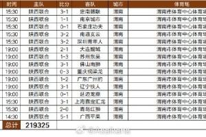 2025中甲陕西联合队现场观众人数：合计219325人次，场均14622人