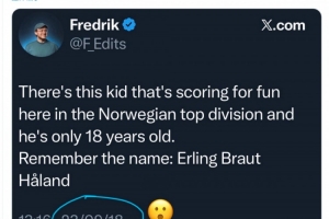 2018年记者报道挪威天才少年，哈兰德社媒调侃：我记得这个名字